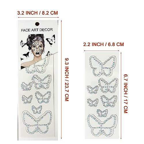 Butterfly Face Tattoos & Rhinestone Gems - 2 Pack