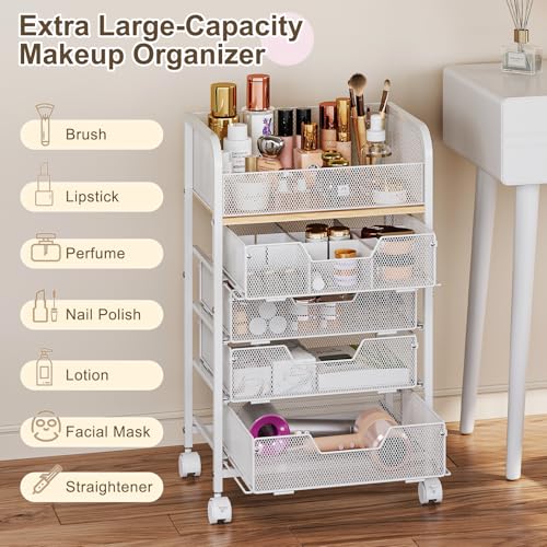 Hongtamoya Rolling Makeup Cart Organizer with 4 Drawers