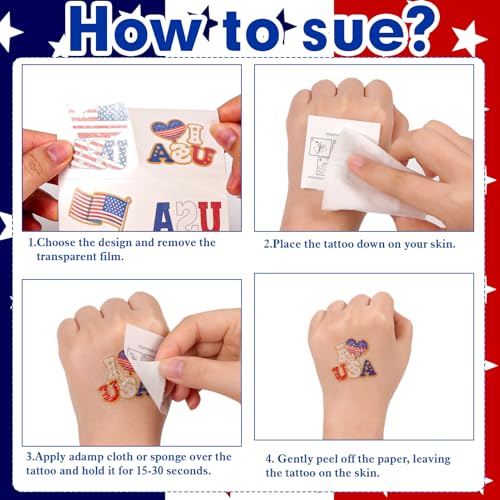 HOWAF 4th of July Temporary Tattoos, 60pc Glitter Flag Stickers