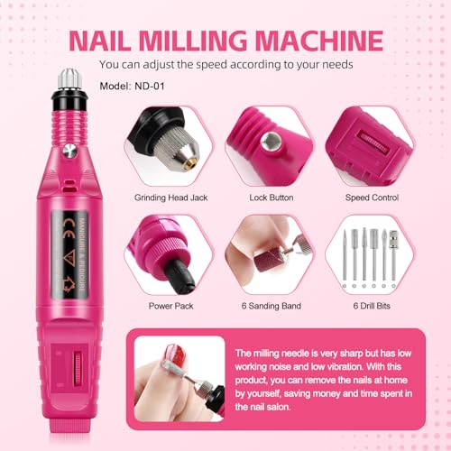 COSCELIA Acrylic Nail Kit for Beginners with Drill & Light — Includes 3 Powders, UV Lamp, Rhinestones