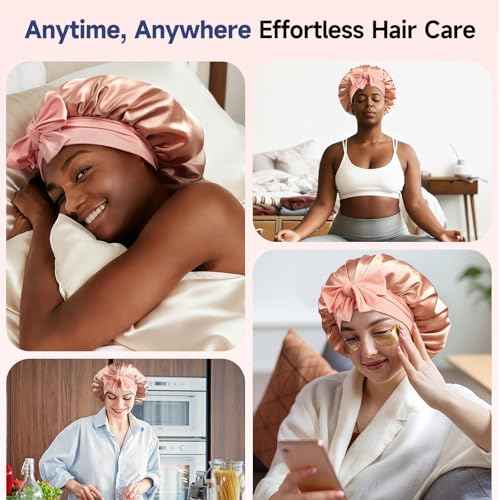 Umisleep Silk Bonnet, Soft Hair Bonnet for Sleeping, Real Mulberry Silk Lining, Bonnets for Women Hair Care, Double Layer Hair Cap with Tie, Large Silk Hair Wrap for Curly Long Hair, Blush Pink