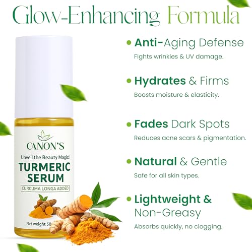 Turmeric Brightening Serum for Face with Hyaluronic Acid, Aloe Vera, Vitamin C & E ? Brightening, Hydrating & Dark Spot Facial Serum ? Leaves Skin Soft, Smooth / 1.69 fl oz