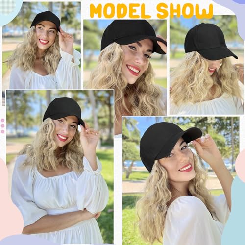Baseball Hat Wig with 16'' Wavy Curly Hair Extensions - Adjustable Black Cap