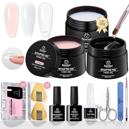 Beetles Hard Gel Nail Kit with 3 Colors, Nude & White, Builder & Tip Extensions