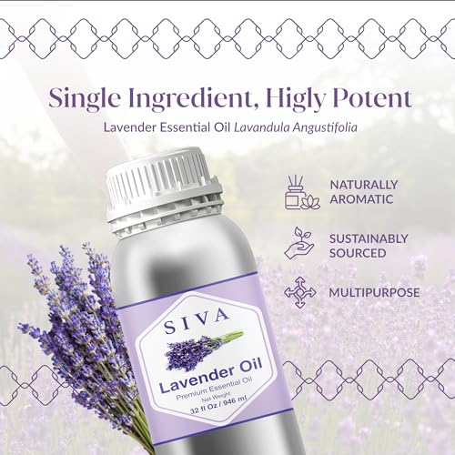 Siva Lavender Essential Oil ? 32 Fl Oz ? 100% Natural Lavender Oil - for Diffuser, Hair Care, Face, Skin Care, Aromatherapy, Scalp and Body Massage, Soap and Candle Making