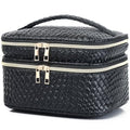 Pinkmik Travel Makeup Bag for Women Double Layer Cosmetic Bag with Jewelry Organizer Large Waterproof Toiletry Bag for Traveling Portable Makeup Storage Box (A/Black)
