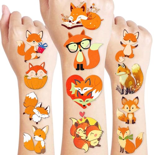 96PCS Cute Fox Temporary Tattoos, Pre-Cut Woodland Party Favors