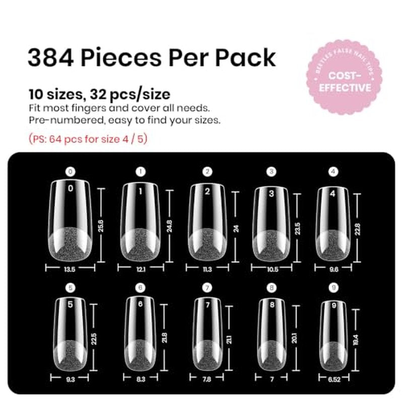 Beetles Gel Nail Tips - 384pcs Square Medium, Pre-Etched Half Matte