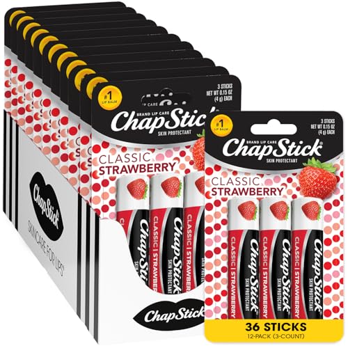 ChapStick Lip Moisturizer, Classic Strawberry 3-Packs (12 Sets/36 Tubes) ? Bulk Lip Balm, Fruity & Sweet, 0.15 Oz Ea