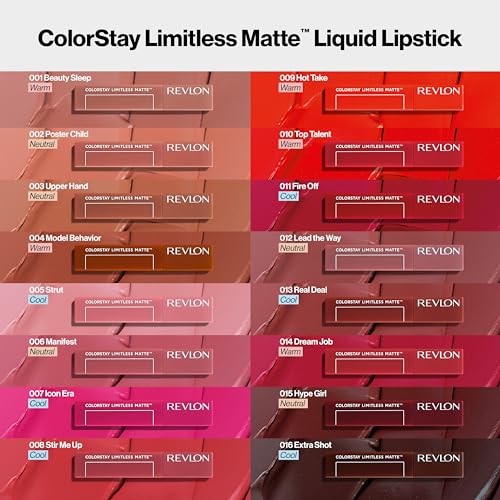 REVLON Lipstick, ColorStay Limitless Matte Liquid Lipstick, Vegan Formula, No-Budge Matte, Longwear Lipstick, Long Lasting, Lightweight/Comfortable, Waterproof, 013 Real Deal, 0.17 fl oz