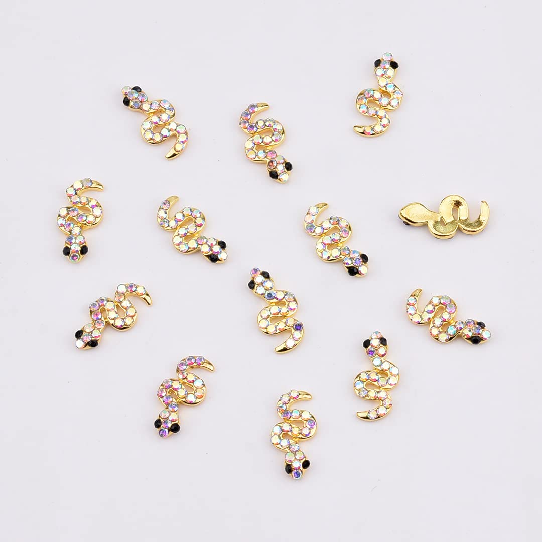 30pcs Gold Nail Rhinestones and Charms Snake Design Metal Nail Art Crystal Jewels Decor Studs Mix Colors