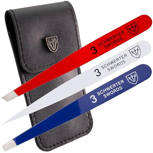 3 Swords Germany ? brand quality professional stainless steel precision tweezer set ¡°USA¡±, slanted, straight, pointed eyebrows hair, synthetic leather case, manicure pedicure by 3 Swords