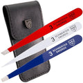 3 Swords Germany ? brand quality professional stainless steel precision tweezer set ¡°USA¡±, slanted, straight, pointed eyebrows hair, synthetic leather case, manicure pedicure by 3 Swords