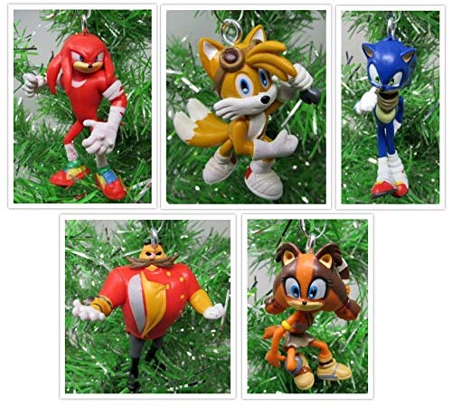 Hedgehog and Friends 6 Piece Ornament Set with Knuckles, Amy Rose, Eggman and Other Iconic Characters