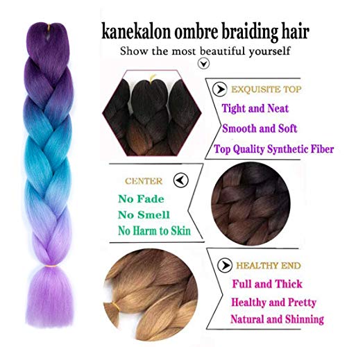 Xiaofeng Braiding Hair Extensions for Women 6 Packs 100g/Pack 24Inch High Temperature Ombre Jumbo Synthetic Braiding Hair for Twist Crochet Braids (24 Inch, mix color4)