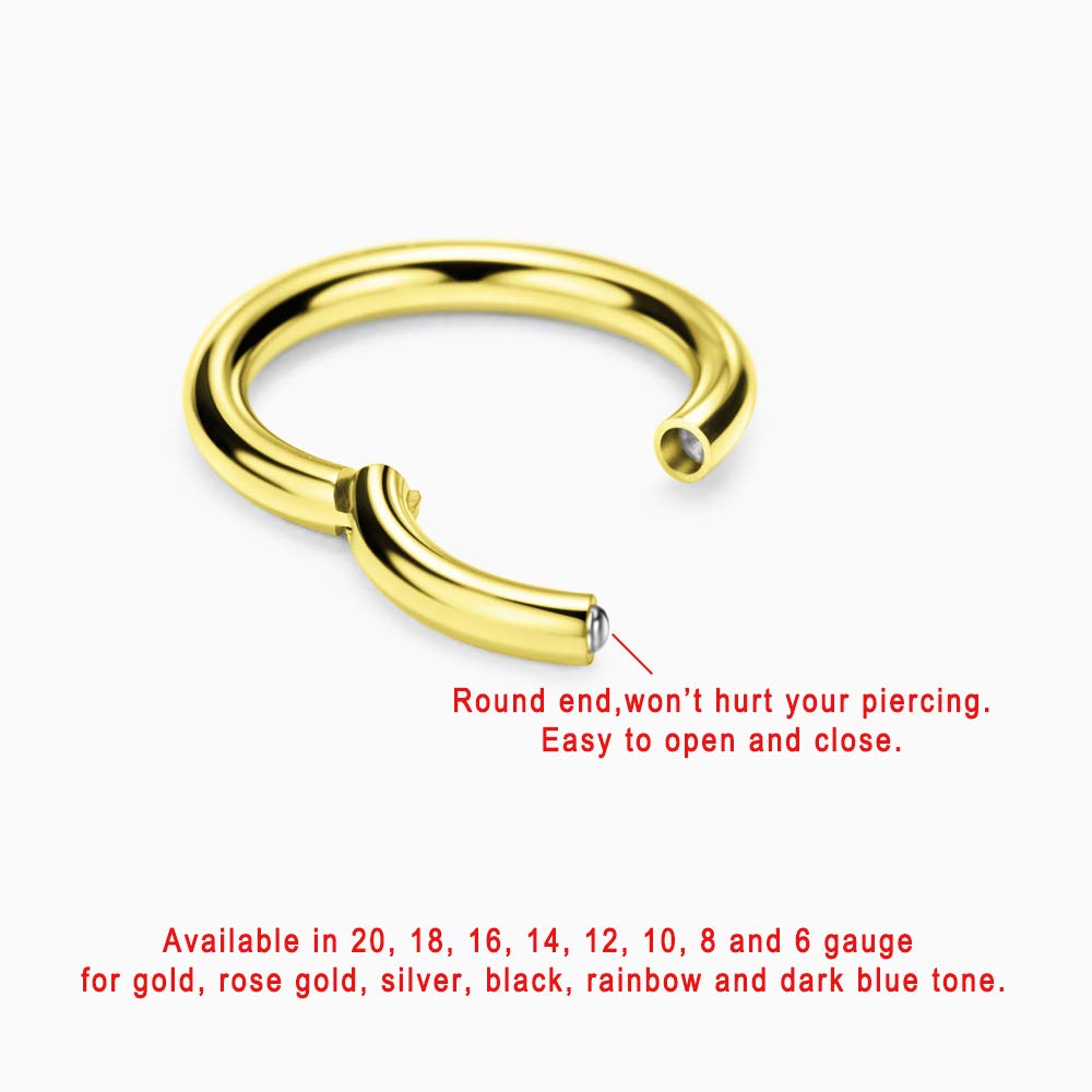 FANSING 14mm Hoop Earrings for Women Men Thick Rose Gold Plated Piercing Rings 6 Gauge Septum Nose rings Hoop 6G Septum Jewelry 316L Surgical Steel Hinged Clicker Bull Nose Hoop