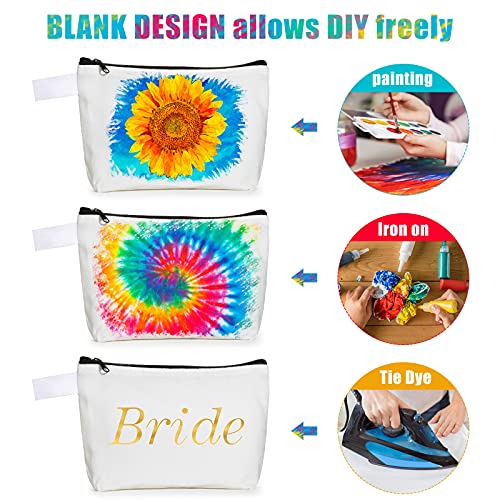 12 Pack 7.5 x 5.1 x 1.8 Inch Small White Blank Canvas Makeup Bags for DIY Painting, Iron on, Tie Dye Cosmetic Pouch Coin Purse Zipper Pencil Pouch for DIY Crafts, Makeup, Travel, Everyday Organizing