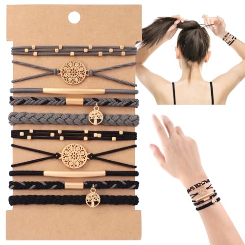 DIYDEC Boho Hair Ties Bracelet Set - 10 Pieces, 5 Styles