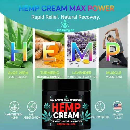 Hemp Cream Maximum Strength-Full Body Hemp Lotion HempOil Infused-Lavender, Aloe, Turmeric, Aches, Muscles, Joints, Back, Knees, Neck-Made in USA