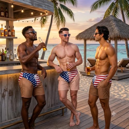 Men's Patriotic Swim Trunks - Quick Dry Beach Shorts