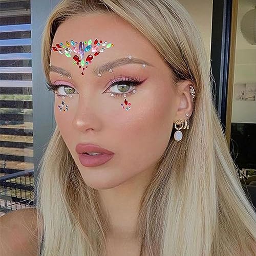 Face Gems 6 Sets Mermaid Face Jewels Self Adhesive Festival Gem Stickers Eyes Body Face Stickers Crystal Festival Accessory for Carnival, Party, Halloween