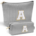 YOOLIFE Initial Makeup Bag - Personalized Monogrammed Travel Toiletry Bag, Perfect for Teens, Weddings, and Preppy Styles - Black