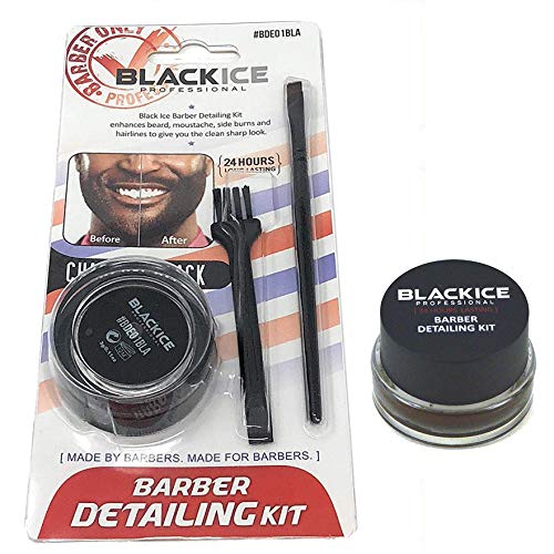 Black- Ice Barber Detailing Kit Enhance Beard & Mustache Sharp Hairline Brush Color (Charcoal Black)