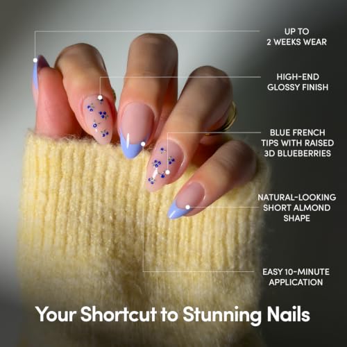 Glamnetic Short Almond Press On Nails - Bluebelle Variant, 30 Pc Full Kit, Glossy Fake Nails