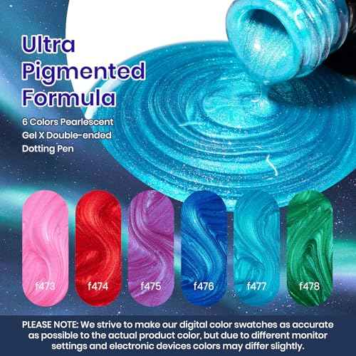 Beetles Pearl Gel Nail Polish Set, Dark Color Pink Red Purple Green Blue Nail Drawing Gel Polish 6 Colors Shimmer Mystic Flow Swirl Thread Effect Soak Off LED UV Curing for DIY Nail Art