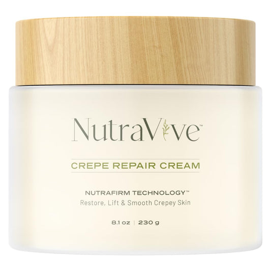 NutraVive Crepe Repair Cream – Anti-Aging Crepey Skin Treatment, 8.1 Oz – Restore, Lift, Tighten & Smooth Crepey Skin – Collagen Boosting Body, Neck & Facial Repair Cream for Loose Skin