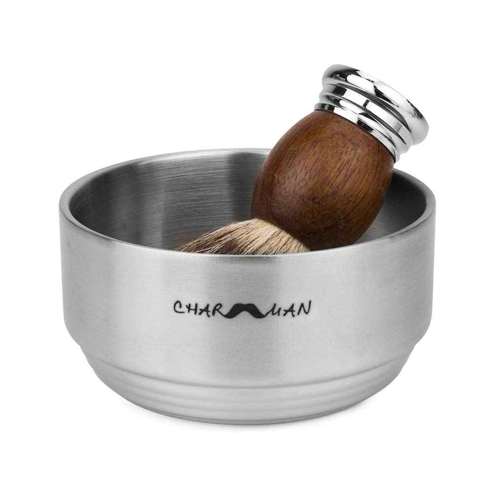 CHARMMAN Stainless Steel Shaving Soap & Cream Bowl with Lid | Three-walls Heat Preservation | Heavy Weight Steel