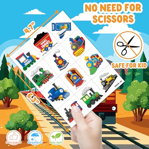 96 Piece Train Temporary Tattoos for Kids - Party Favors