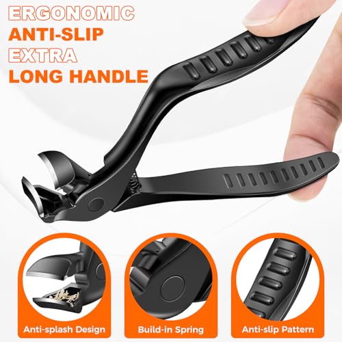 Ergonomic Long Handled Toenail Clippers for Seniors - Wide Jaw