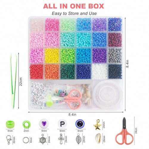 4mm Seed Beads Jewelry Making Kit with 24 Colors & Charms - Bracelets & Accessories
