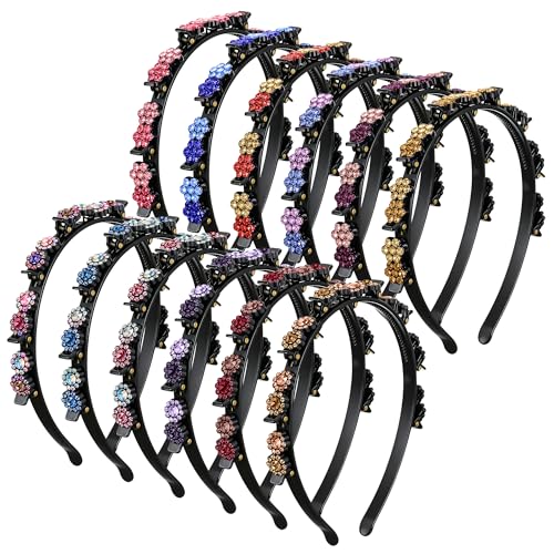 Suncalla Crystal Flower Rhinestone Headbands 12 Pack for Women Girls