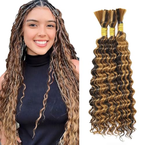 Freiuoke 34 Inch Honey Blonde Deep Wave Braiding Hair Bundles
