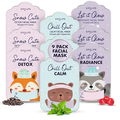 SpaLife Holiday Gift Tags Pack Facial Sheet Masks - Skin Care Mask, Hydrating and Moisturizing Variety Pack - Beauty Face Masks for Women, Spa Face Mask, Face Mask Set