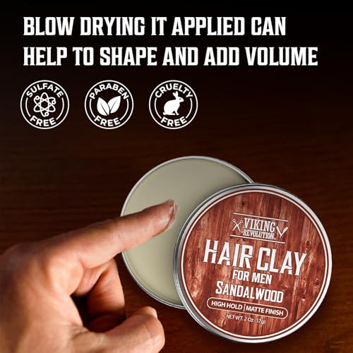 Viking Revolution Sandalwood Hair Clay for Men - Matte Finish