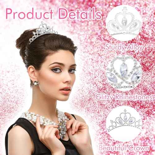 AUZUO Princess Crown Tiara, Crystal Tiaras for Women Pageant Crown Rhinestone Headband Silver Crystal Tiara Hair Accessories for Women Birthday Wedding Halloween Party Christmas Gifts