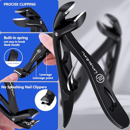 Toenail Clippers for Thick Nails for Seniors| INXEN Ergonomic Heavy Duty Angled Head Nail Clippers with Catcher | Premium Steel Wide Opening Fingernail Clippers Nail Cutter for Men & Women