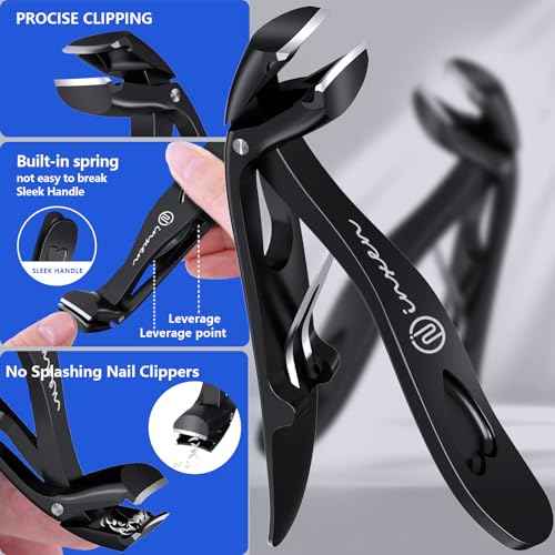 Toenail Clippers for Thick Nails for Seniors| INXEN 3-Pack Ergonomic Heavy Duty Angled Head Nail Clippers with Catcher | Premium Steel Wide Opening Fingernail Clippers Nail Cutter for Men & Women