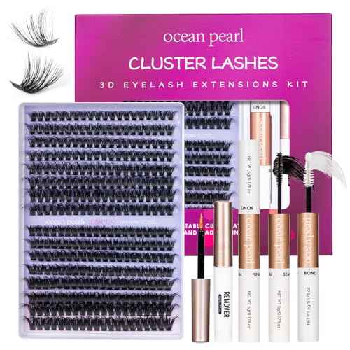 Ocean Pearl Lash Clusters 320pcs 3D Thick Lash Clusters kit 60D+80D Lashes,Eyelashes,Lash Extension Kit,Eyelash Clusters with Lash Bond&Seal&Remover&Tweezers,Lashes Clusters Eyelash Extensions Kit