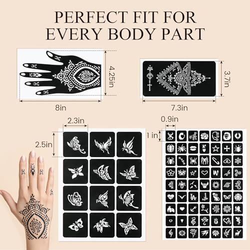 Henna Tattoo Stencil Kit - 97 Designs, 18 Reusable Sheets