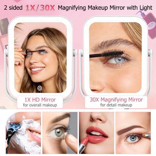 FUNTOUCH 30X Magnifying Travel Mirror with 3000mAh Light