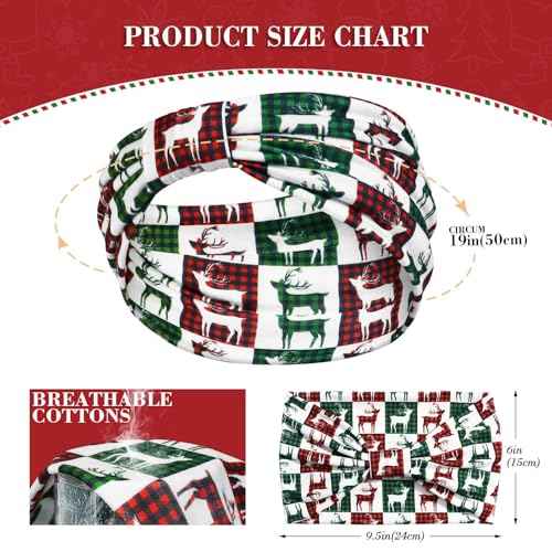 Christmas Headbands for Women & Girls - Wide Knotted Head Bands Snowflake Santa NonSlip Hair Bands Yoga Workout Elastic Head Wraps 6 Pcs Festive Accessories