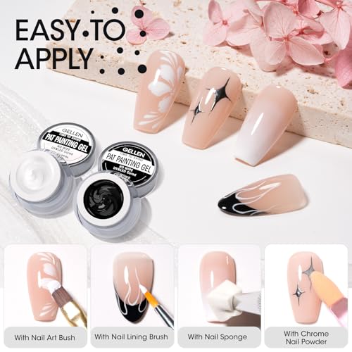 GELLEN Black & White Nail Painting Gel Set - 2Pcs 8g No Wipe Art Gel for Nails