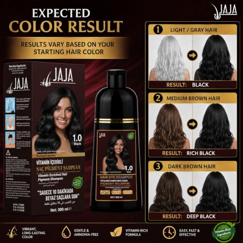 Jaja Black Hair Dye Shampoo for Gray Coverage – 10.14 fl oz (300 ml)