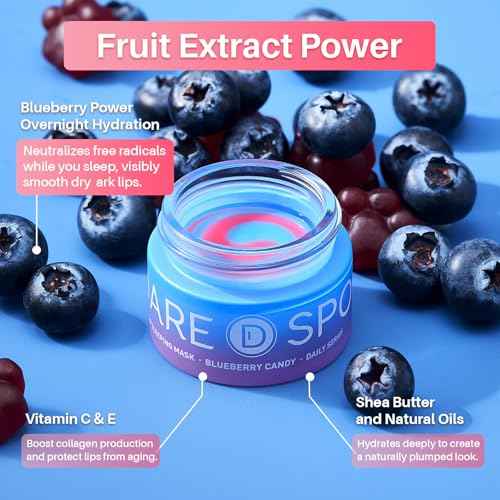 Blueberry Lip Mask Overnight, Dual-Color Lip Sleeping Mask for Reduce Fine Lines, Nourish and Hydrating Dry Cracked Skin with Vitamin C and Shea Butter -0.42 Fl Oz