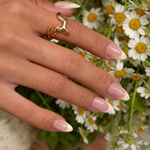 BTArtbox Short Almond French Tip Press On Nails Kit - 32 Count