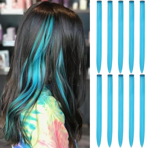 Teal Blue Clip-in Hair Extensions - 10 Piece Synthetic Set